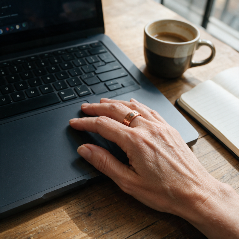 Helena Copper UGC - Kupferring aan laptop