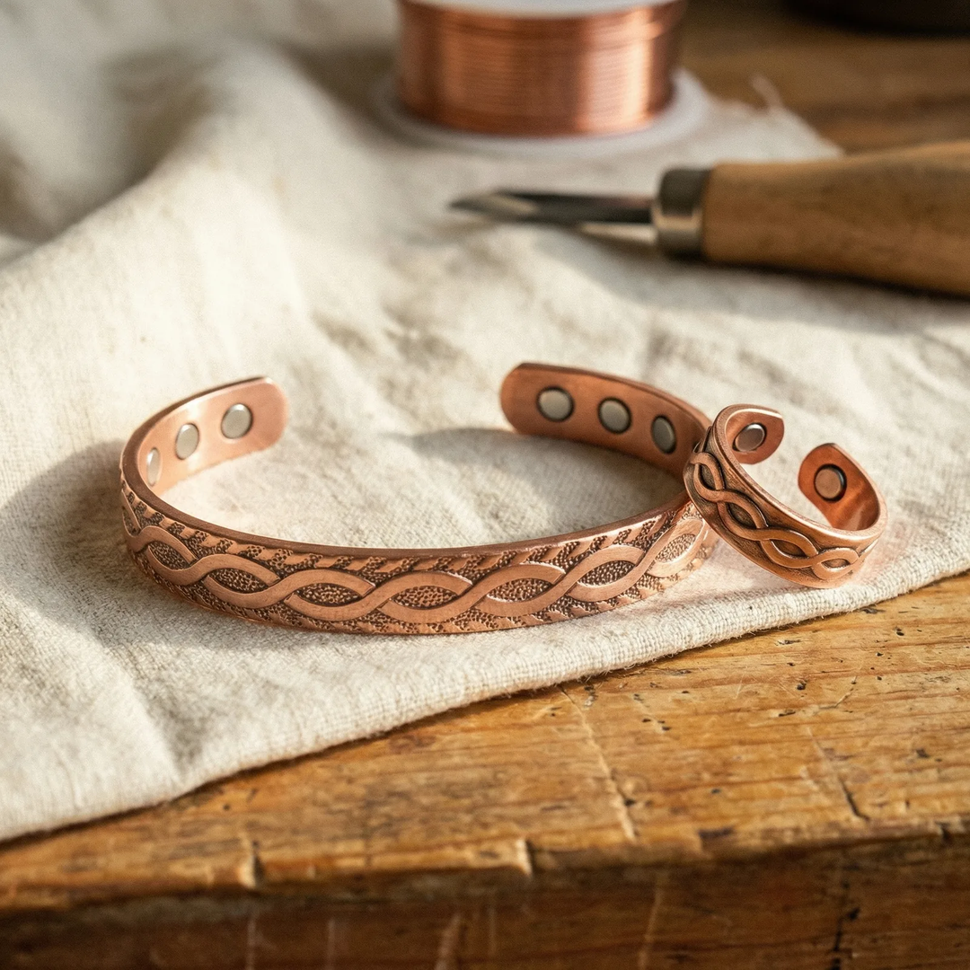 Josefine Kupfer-Set - Ring und Armband mit Knotenmuster aus 99,9% reinem Kupfer