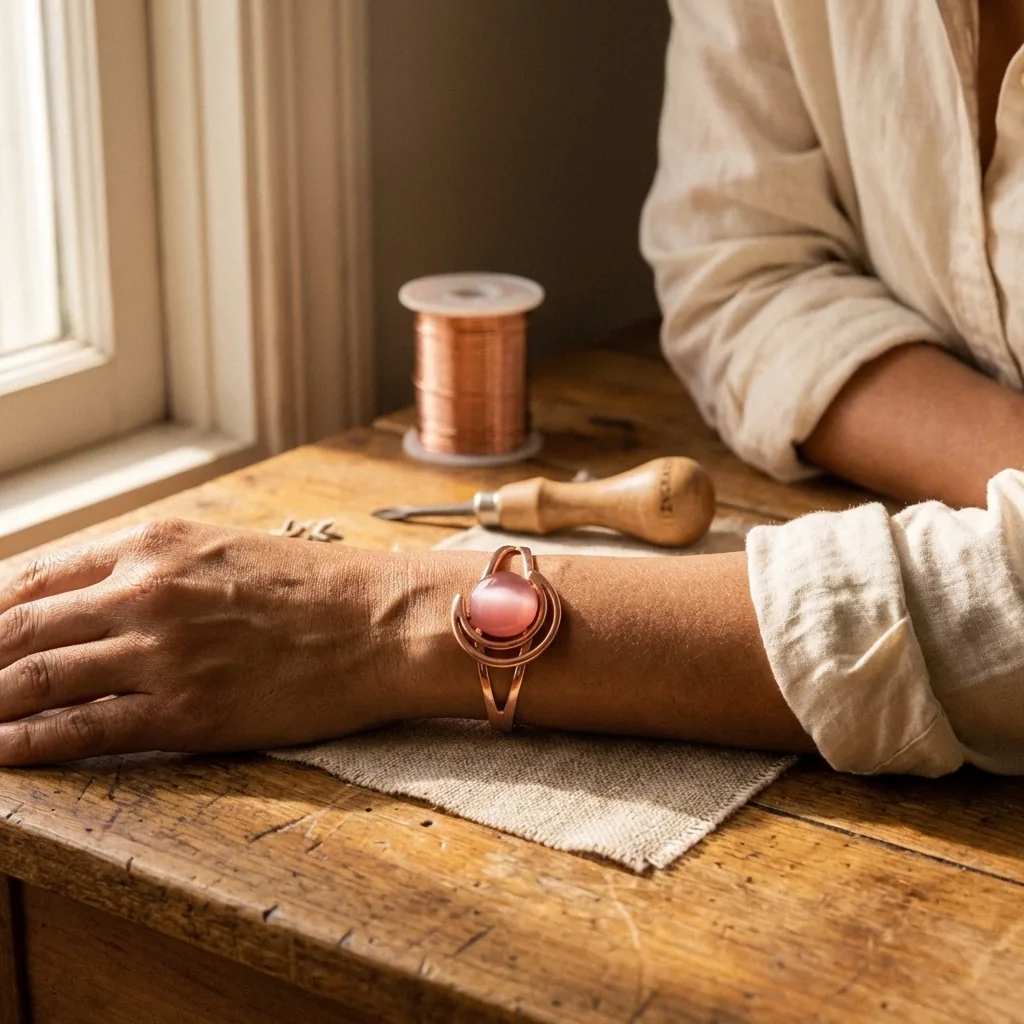 Erika Copper Bracelet with Pink Copper Bead