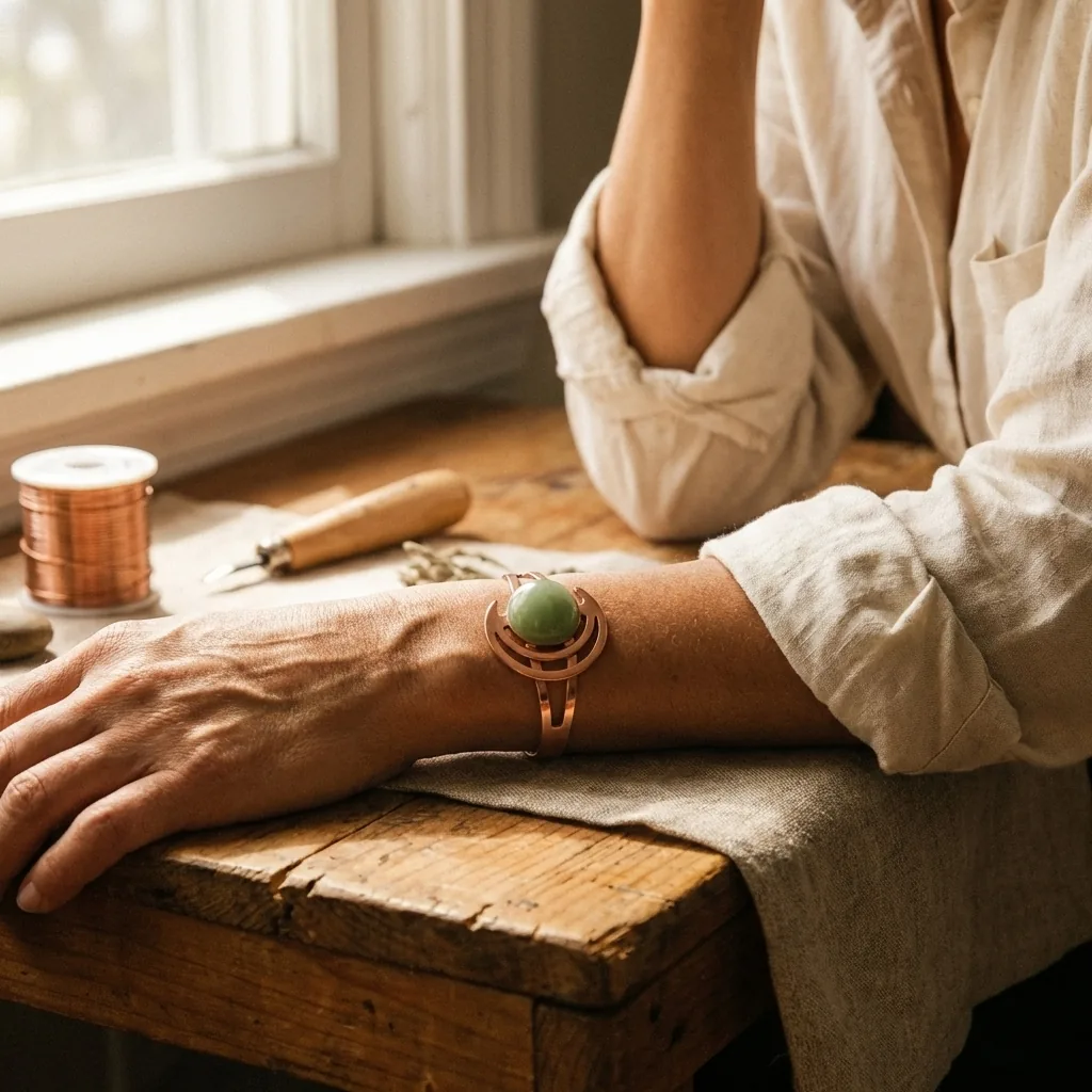 Kerstin Copper Bracelet with Green Copper Bead
